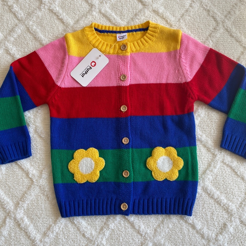 PatPat Long Sleeve Cardigan. Rainbow stripes, button down. Nice and warm!